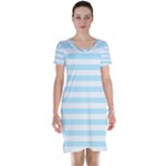 Horizontal Stripes - White and Light Blue Short Sleeve Nightdress