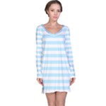 Horizontal Stripes - White and Light Blue Long Sleeve Nightdress