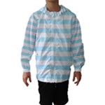 Horizontal Stripes - White and Light Blue Hooded Wind Breaker (Kids)