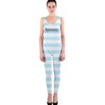 Horizontal Stripes - White and Light Blue OnePiece Catsuit