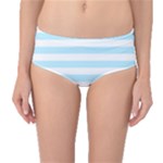 Horizontal Stripes - White and Light Blue Mid-Waist Bikini Bottoms