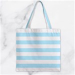 Horizontal Stripes - White and Light Blue Zipper Grocery Tote Bag