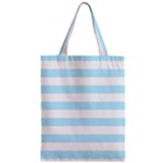 Horizontal Stripes - White and Light Blue Zipper Classic Tote Bag