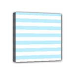 Horizontal Stripes - White and Light Blue Mini Canvas 4  x 4  (Stretched)