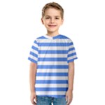 Horizontal Stripes - White and Cornflower Blue Kid s Sport Mesh Tee