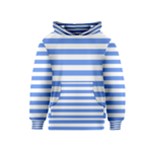 Horizontal Stripes - White and Cornflower Blue Kid s Pullover Hoodie