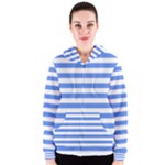 Horizontal Stripes - White and Cornflower Blue Women s Zipper Hoodie