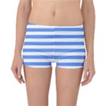 Horizontal Stripes - White and Cornflower Blue Reversible Boyleg Bikini Bottoms