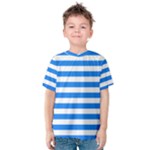 Horizontal Stripes - White and Dodger Blue Kid s Cotton Tee