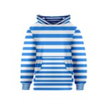 Horizontal Stripes - White and Dodger Blue Kid s Pullover Hoodie