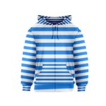 Horizontal Stripes - White and Dodger Blue Kid s Zipper Hoodie