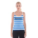 Horizontal Stripes - White and Dodger Blue Spaghetti Strap Top