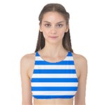 Horizontal Stripes - White and Dodger Blue Tank Bikini Top