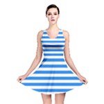 Horizontal Stripes - White and Dodger Blue Reversible Skater Dress