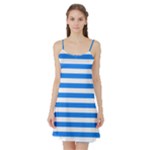 Horizontal Stripes - White and Dodger Blue Satin Night Slip