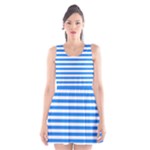 Horizontal Stripes - White and Dodger Blue Scoop Neck Skater Dress