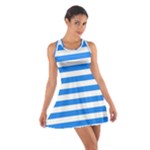 Horizontal Stripes - White and Dodger Blue Cotton Racerback Dress