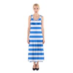 Horizontal Stripes - White and Dodger Blue Full Print Maxi Dress