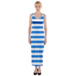 Horizontal Stripes - White and Dodger Blue Fitted Maxi Dress