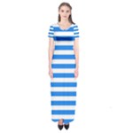 Horizontal Stripes - White and Dodger Blue Short Sleeve Maxi Dress