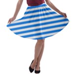 Horizontal Stripes - White and Dodger Blue A-line Skater Skirt