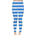 Horizontal Stripes - White and Dodger Blue Women s Leggings