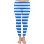 Horizontal Stripes - White and Dodger Blue Winter Leggings