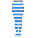 Horizontal Stripes - White and Dodger Blue Women s Tights