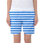 Horizontal Stripes - White and Dodger Blue Women s Basketball Shorts