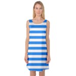 Horizontal Stripes - White and Dodger Blue Sleeveless Satin Nightdress