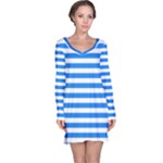 Horizontal Stripes - White and Dodger Blue Long Sleeve Nightdress