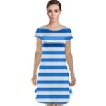 Horizontal Stripes - White and Dodger Blue Cap Sleeve Nightdress