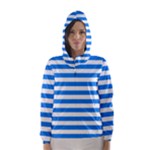 Horizontal Stripes - White and Dodger Blue Hooded Wind Breaker (Women)