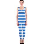 Horizontal Stripes - White and Dodger Blue OnePiece Catsuit