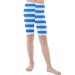 Horizontal Stripes - White and Dodger Blue Kid s Mid Length Swim Shorts