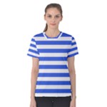 Horizontal Stripes - White and Royal Blue Women s Cotton Tee