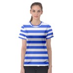 Horizontal Stripes - White and Royal Blue Women s Sport Mesh Tee