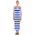 Horizontal Stripes - White and Royal Blue Fitted Maxi Dress