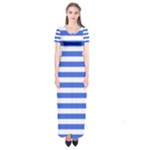 Horizontal Stripes - White and Royal Blue Short Sleeve Maxi Dress