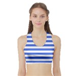 Horizontal Stripes - White and Royal Blue Women s Sports Bra with Border