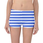 Horizontal Stripes - White and Royal Blue Reversible Boyleg Bikini Bottoms