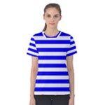 Horizontal Stripes - White and Blue Women s Cotton Tee