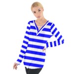 Horizontal Stripes - White and Blue Women s Tie Up Tee