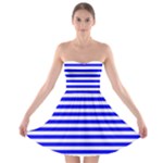 Horizontal Stripes - White and Blue Strapless Bra Top Dress