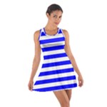 Horizontal Stripes - White and Blue Cotton Racerback Dress