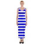 Horizontal Stripes - White and Blue Fitted Maxi Dress