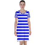 Horizontal Stripes - White and Blue Short Sleeve Nightdress