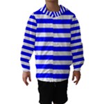 Horizontal Stripes - White and Blue Hooded Wind Breaker (Kids)