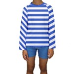 Horizontal Stripes - White and Cerulean Blue Kid s Long Sleeve Swimwear