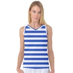 Horizontal Stripes - White and Cerulean Blue Women s Basketball Tank Top